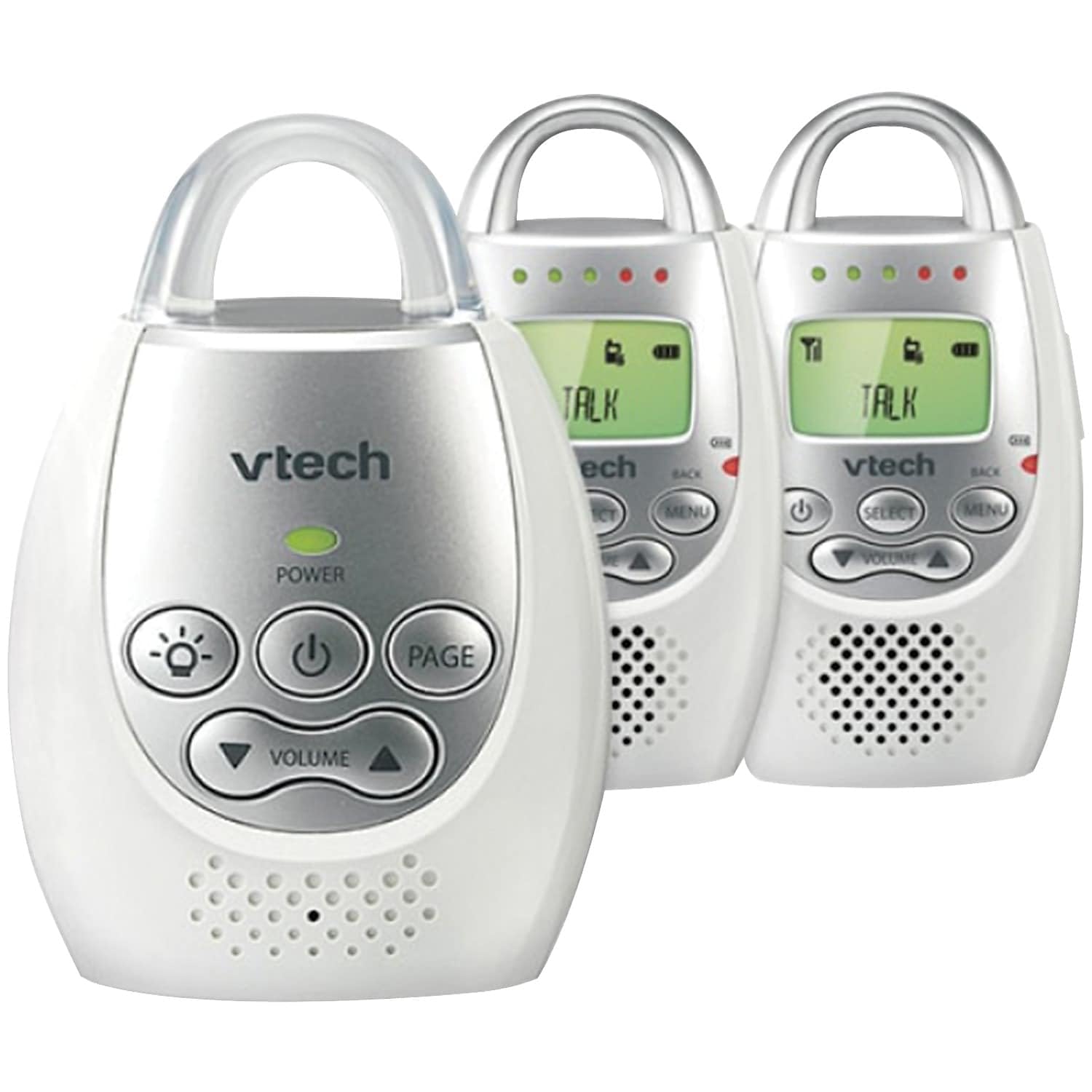 VTech DM221-2 Digital Audio Baby Monitor with 2 Parent Units, DECT 6.0, 1000ft Long Range, Talk Back Intercom, Vibrating Alert, Night Light, Rechargeable - White