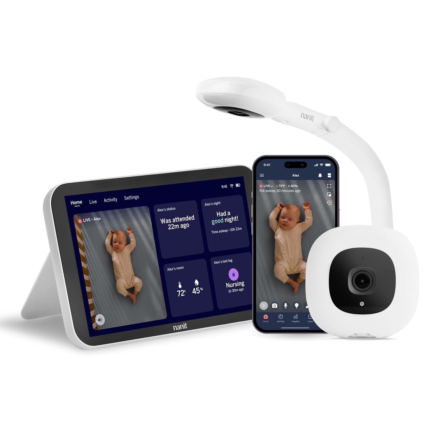 Nanit Smart Baby Video Monitor System with Floor Stand and 8 inch Display Screen