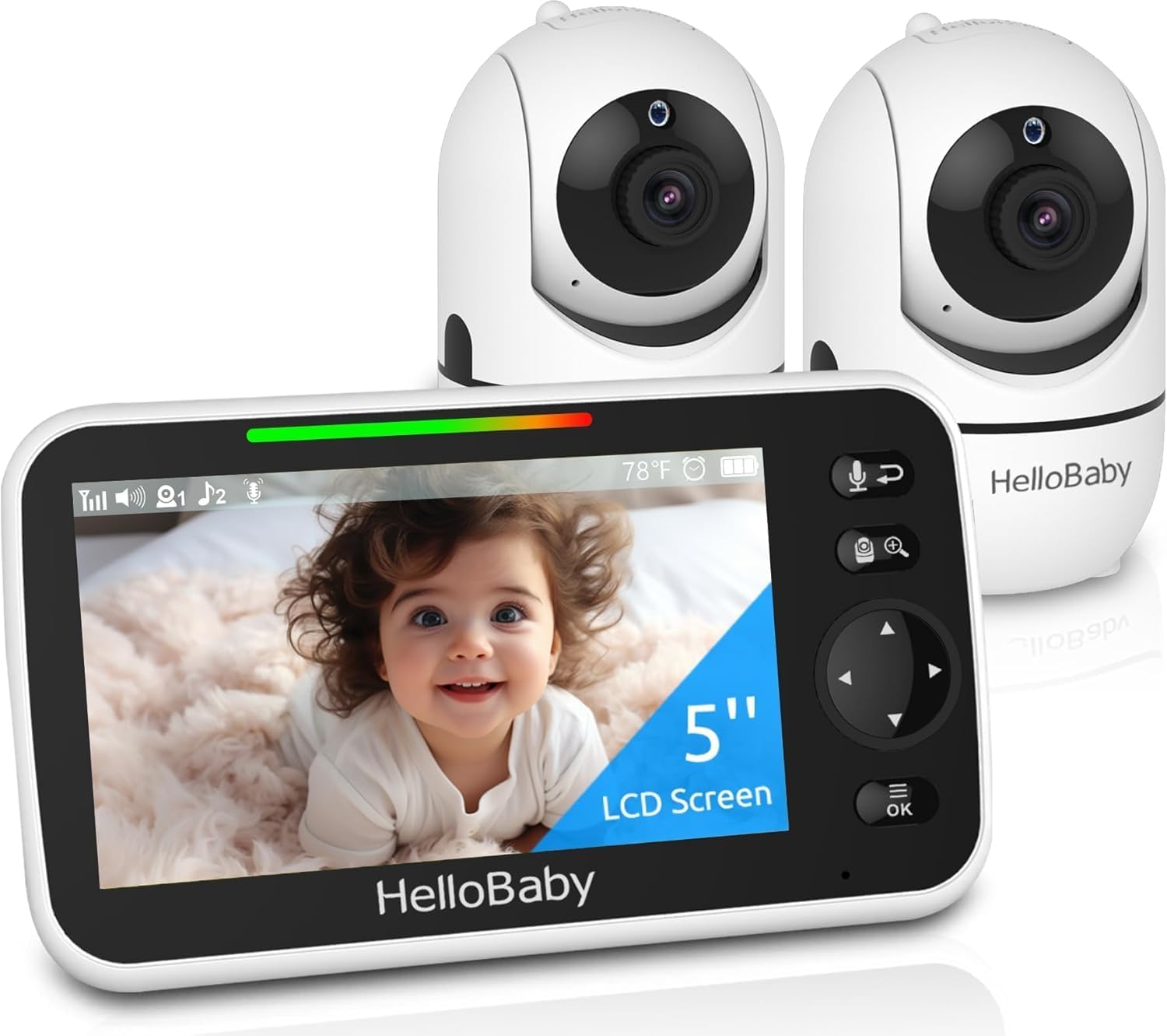 HelloBaby HB6550-2 5-inch Dual Camera Baby Monitor No WiFi, Pan Tilt Zoom